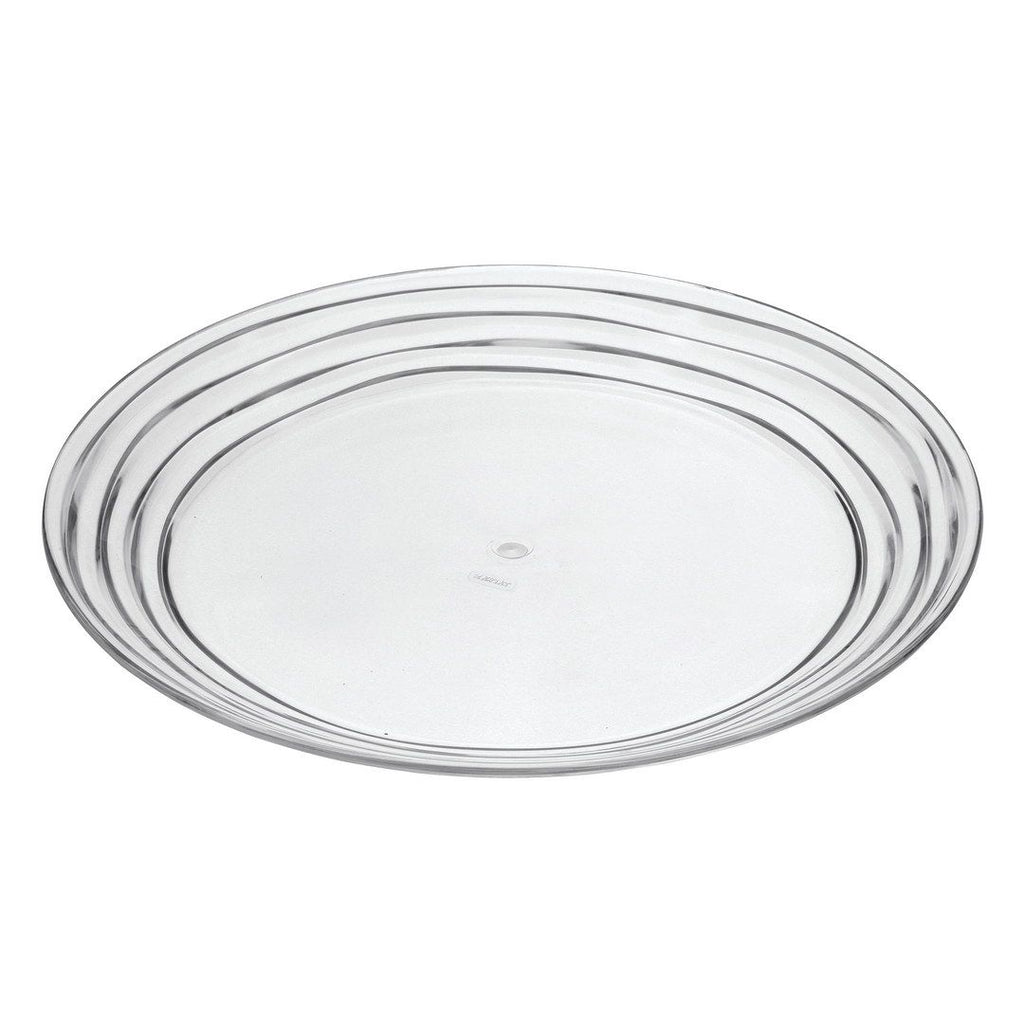 Designer Swirl 12" Acrylic Dinner Plates Set of 4, Crystal Clear Plastic Plates Reusable, Unbreakable Kitchen Plates for All Occasions BPA Free Dishwasher Safe
