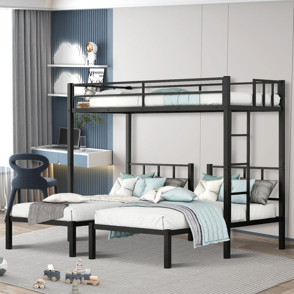 Detachable Metal Triple Bunk Bed, Top Bunk Fits Twin XL Mattress, Lower Bunks for Standard Twin Mattress, Noise-Free Frame for Bedroom Dorm Guest Room