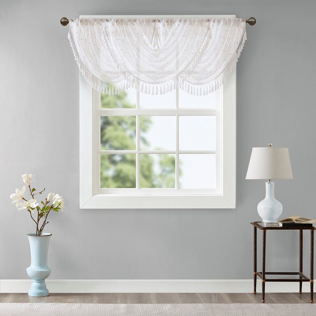 Diamond Sheer Embroidered Waterfall Valance White 38x46"