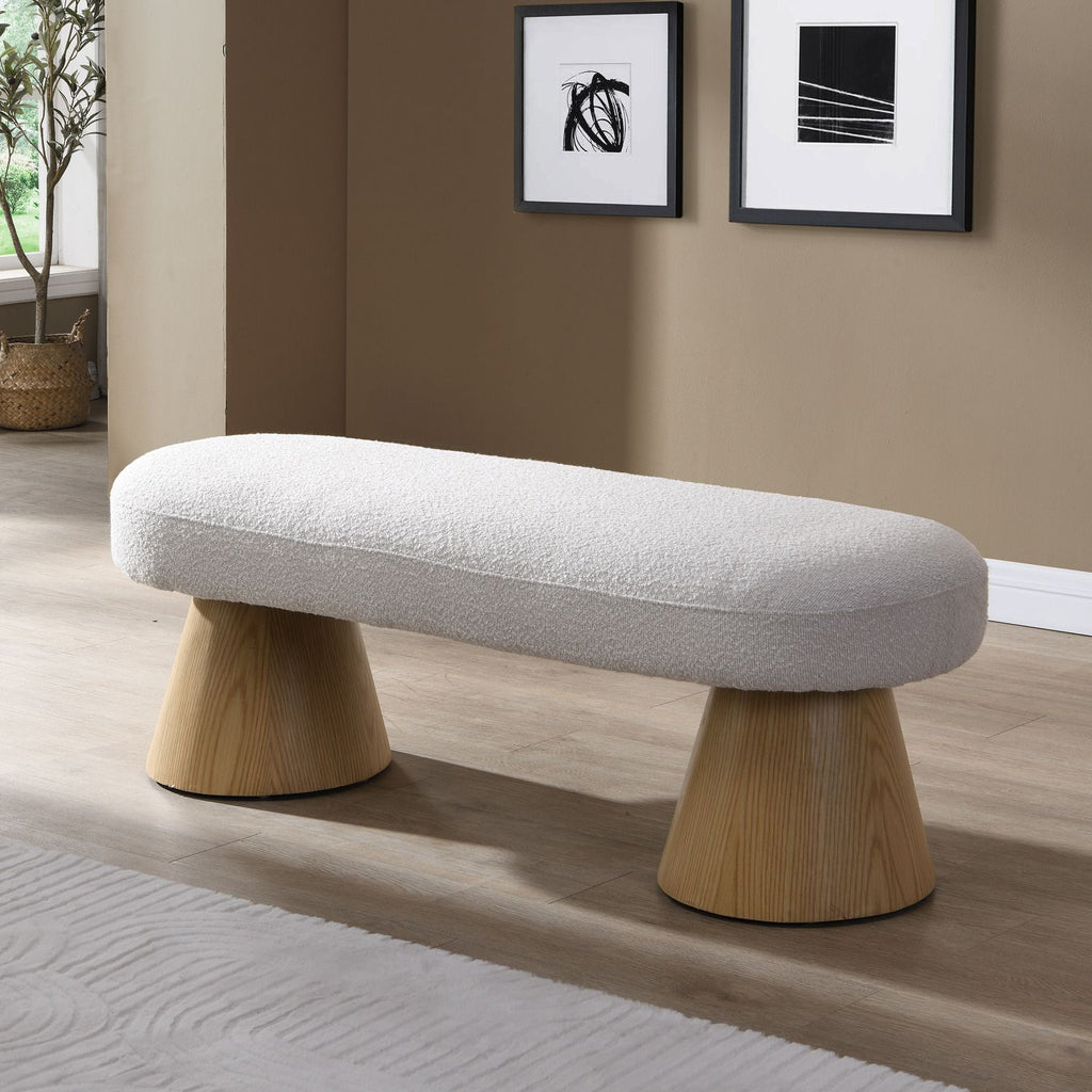 Dining Bench for Dining Room, Upholstered Bedroom End of Bed Entryway Bench Fabric Ottoman for Living Room, Beige Stool Top Wood Leg 300 LBS Weight Capacity