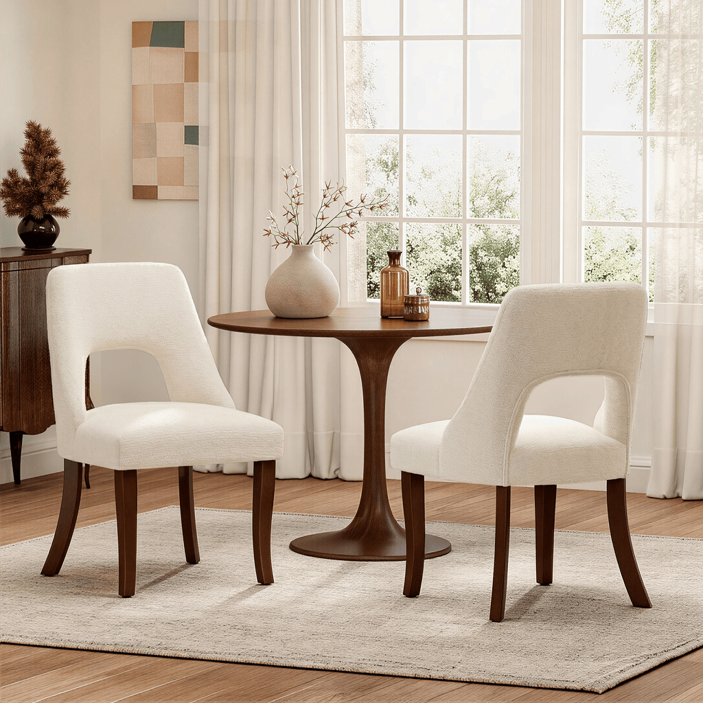 Dining Chair Set of 2,Upholstered Chenille Fabric Dining Chair Curved Solid Wood Legs, Elegant Tufted Club Dining Room Kitchen Room Dining Chair,Beige