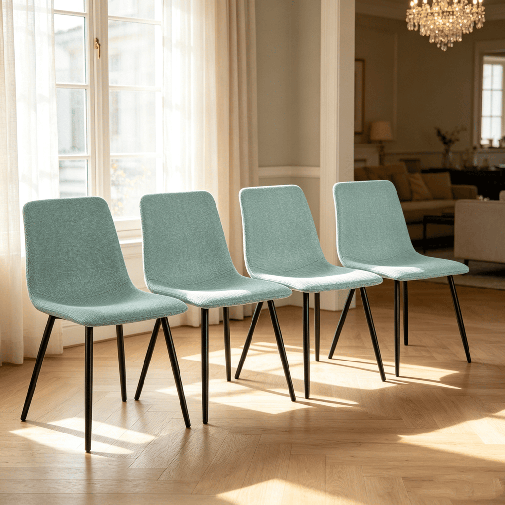 Dining Chair Set of 4,Modern Kitchen Dining Room Chairs,Upholstered Dining Accent Chairs in linen Cushion Seat and Sturdy Black Metal Legs(Light Green)