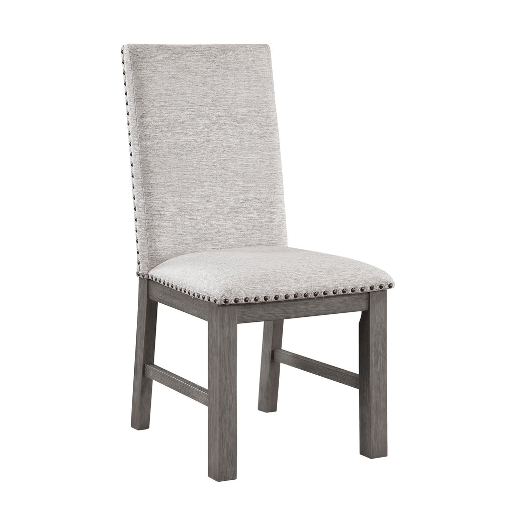 Dining Chairs 2pc Set Beige Fabric Upholstered Seat and Back Nailhead Trim Gray Finish Wood Frame Rustic Design Dining Furniture