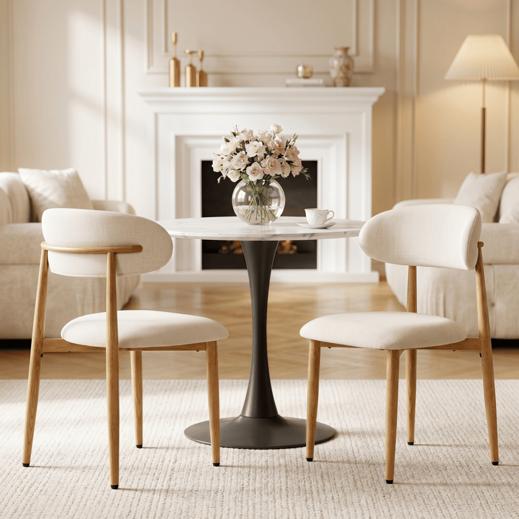 Dining Chairs Set of 2, Metal Kitchen Chairs with Modern Fabric Upholstered for Dining Room, Beige