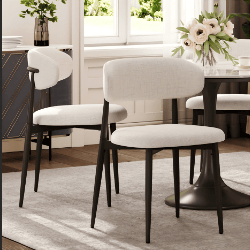 Dining Chairs Set of 2, Metal Kitchen Chairs with Modern Fabric Upholstered for Dining Room, Beige