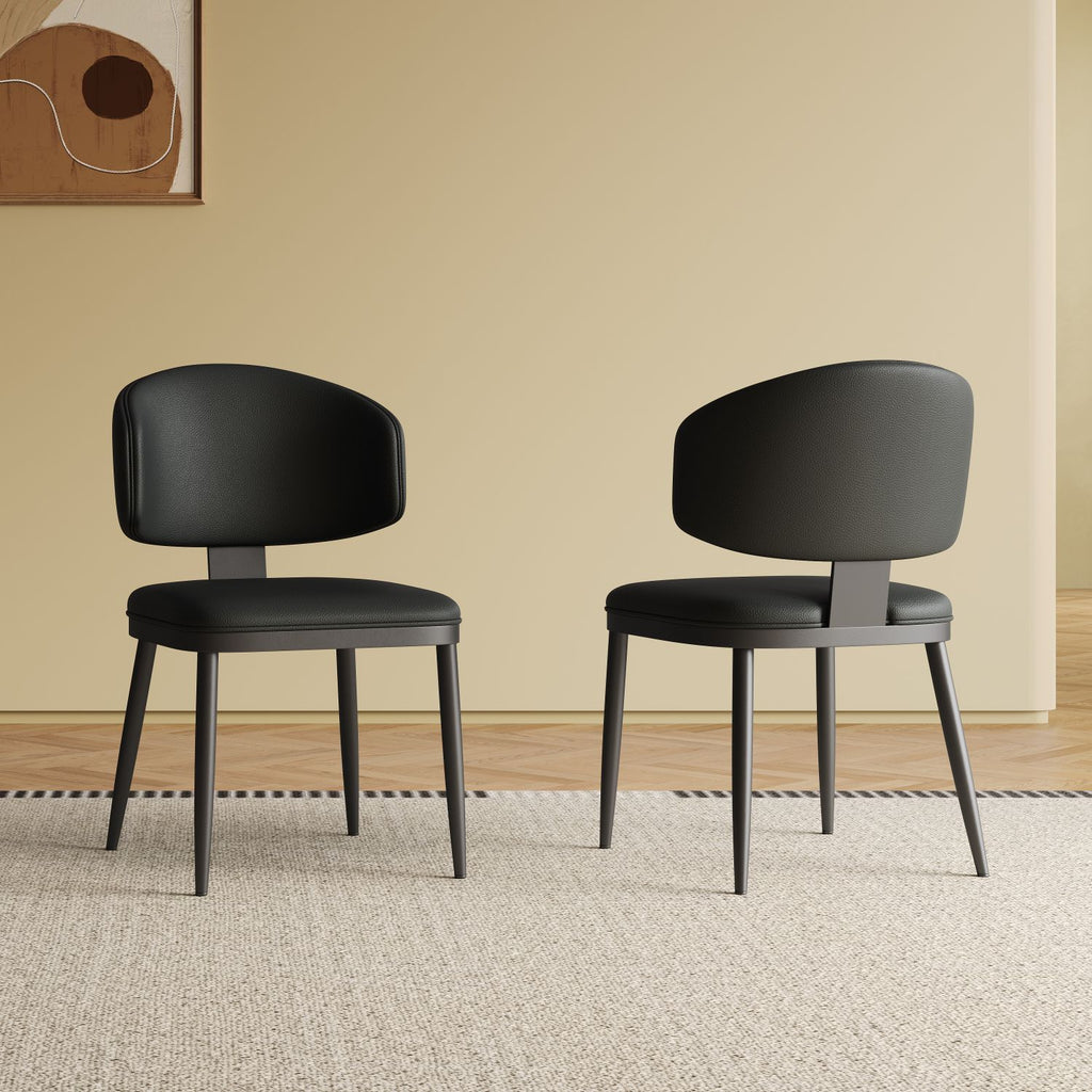 Dining Chairs Set of 2, Modern Design Home Chairs, PU Leather Metal Dining Chairs for Kitchen Dining Room-Black
