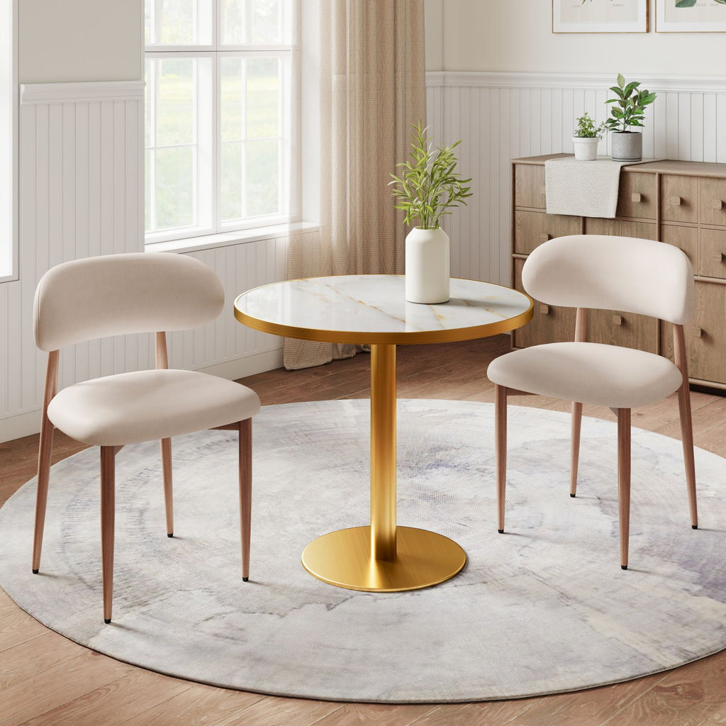 Dining Chairs Set of 2, Modern Farmhouse Fabric Upholstered Side Chairs with Comfortable Foot Pegs, Metal Legs Kitchen Dining Room Chairs for Home