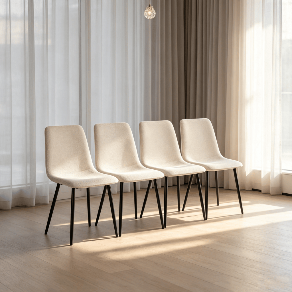 Dining Chairs Set of 4,Modern Kitchen Dining Room Chairs,Upholstered Dining Accent Chairs in linen Cushion Seat and Sturdy Black Metal Legs .Fabric dining chairs (Beige)