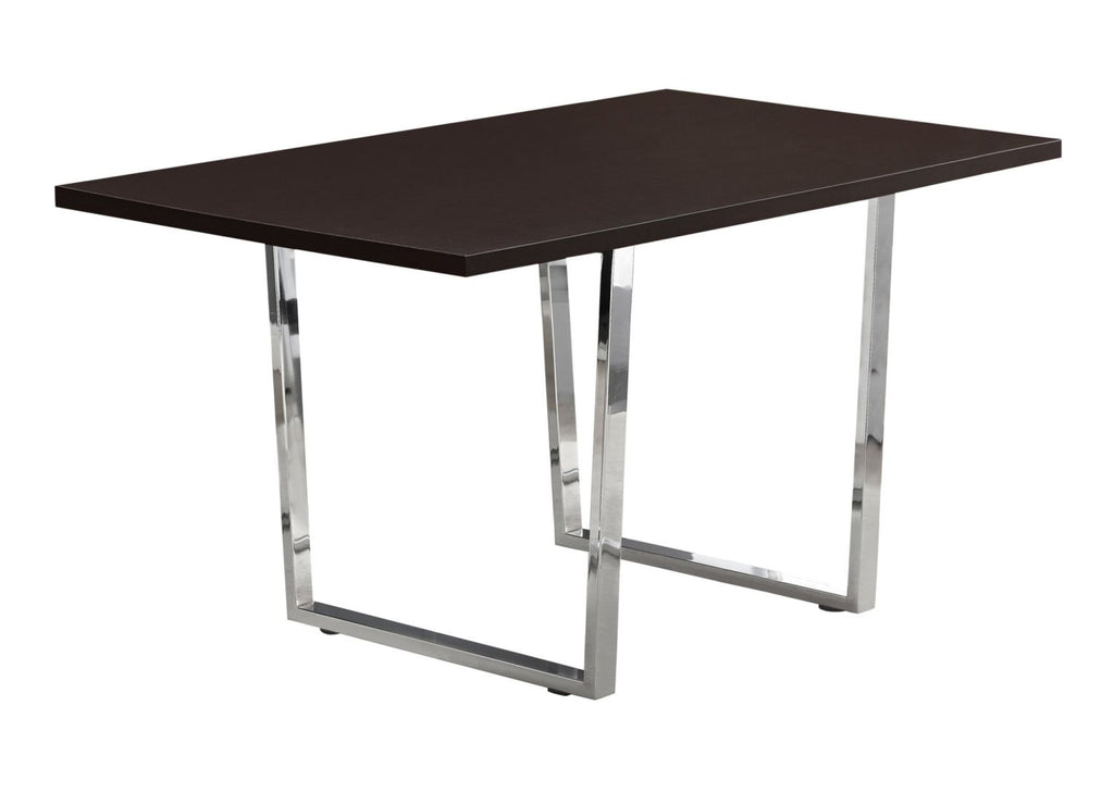 Dining Table, 60" Rectangular, Kitchen, Dining Room, Brown Laminate, Chrome Metal, Contemporary, Modern