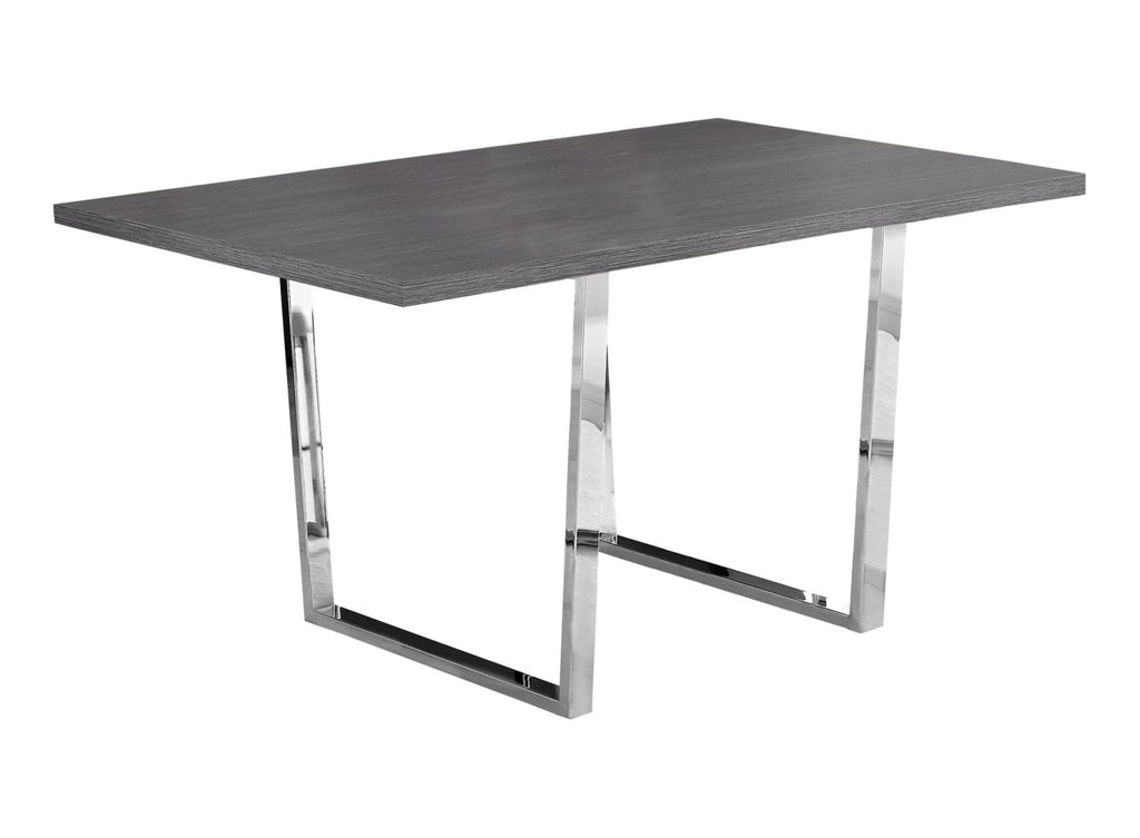 Dining Table, 60" Rectangular, Kitchen, Dining Room, Grey Laminate, Chrome Metal, Contemporary, Modern