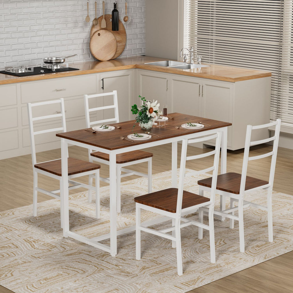 Dining Table Set for 4, Wood Kitchen Table Chairs Set, Space-Saving Design, Modern 5-Piece Dinette Set for Small Place, Kitchen, Dining Room, Restaurant
