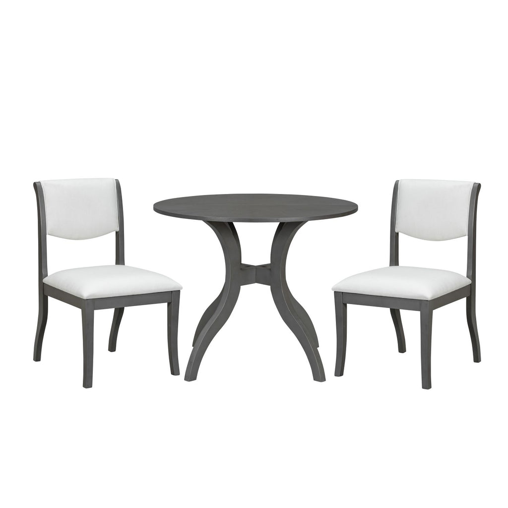 Dining Table Set:39.4" Round Table + 2 Chairs - Traditional Solid Wood Kitchen Set with Inlaid Tabletop, Elegant Curved Legs for Dining Room- Oak Gray