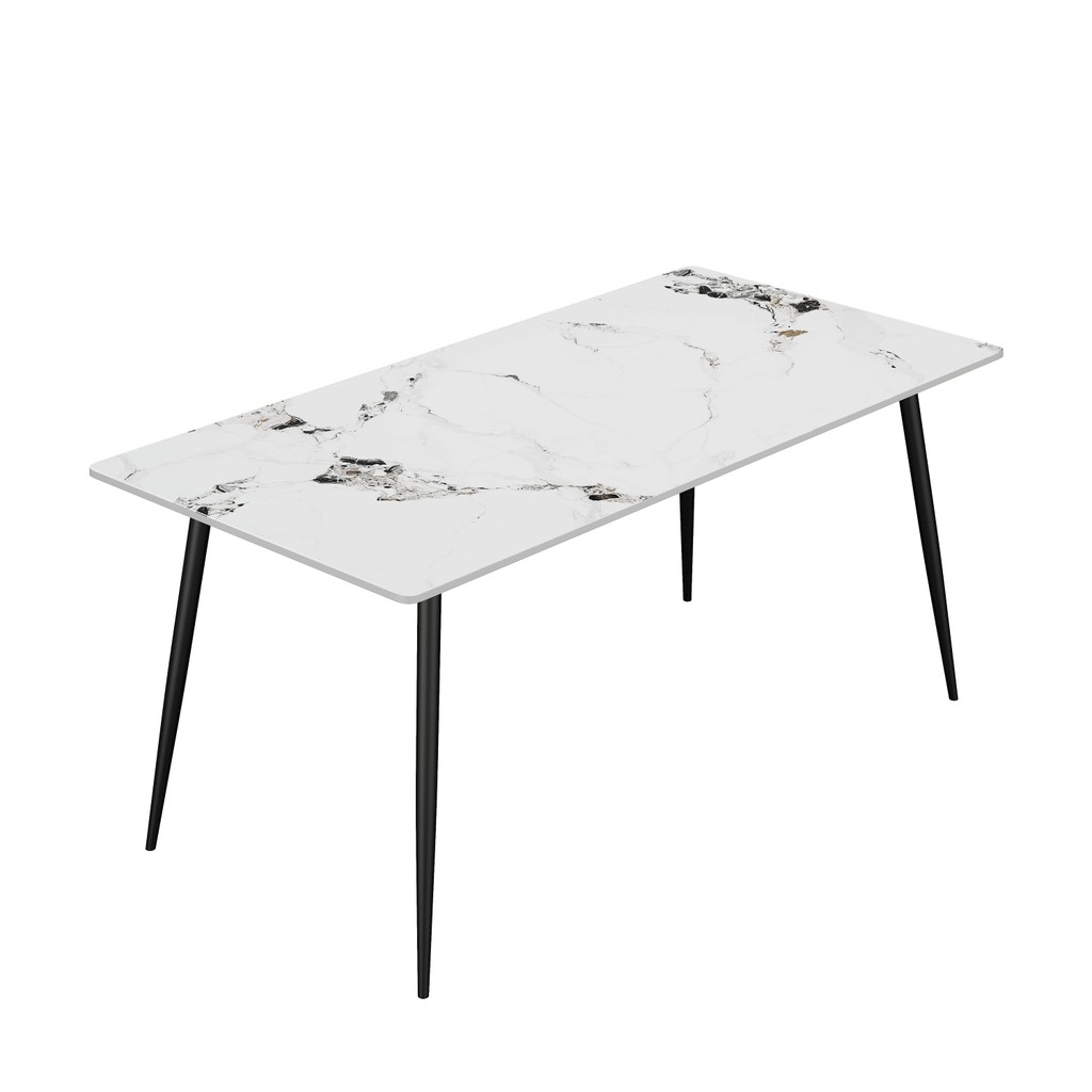 Dining Table with Sintered Stone Tabletop and Metal Legs, 63" Rectangular Modern Kitchen & Dining Room Table