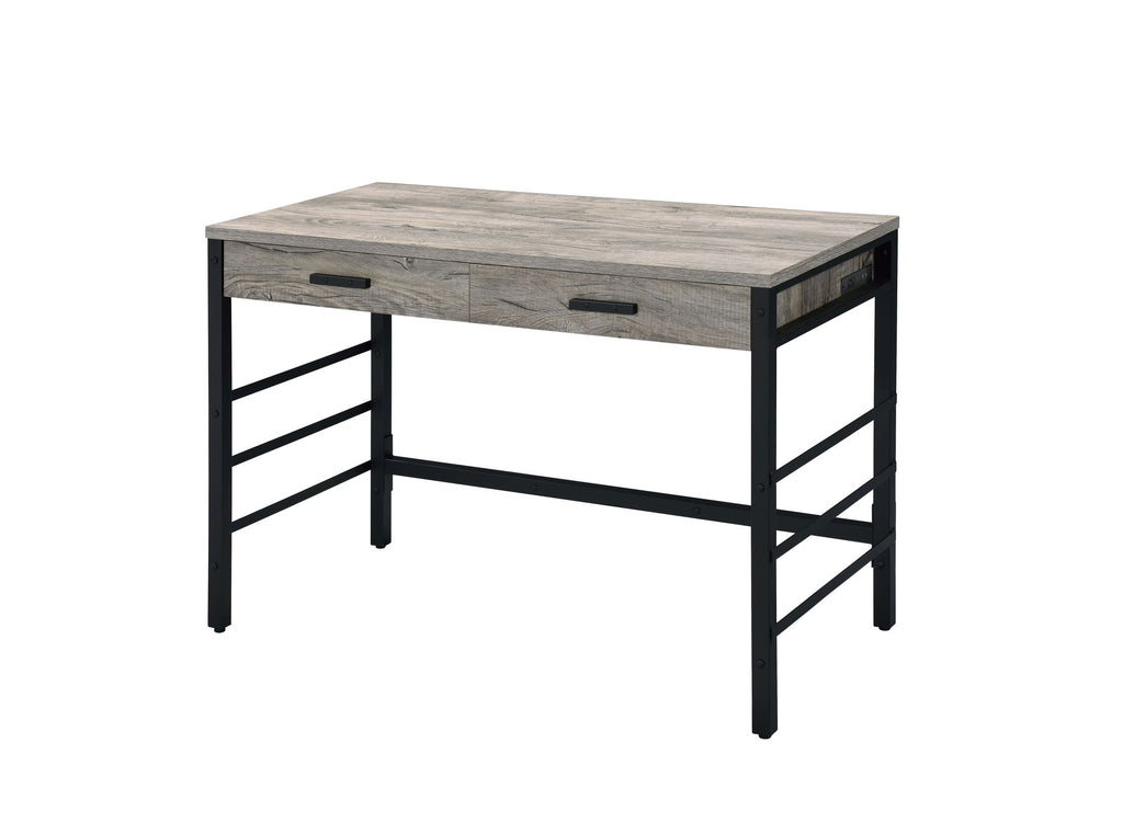 Disho Light Weathered Oak & Black Finish Writing Desk W/USB