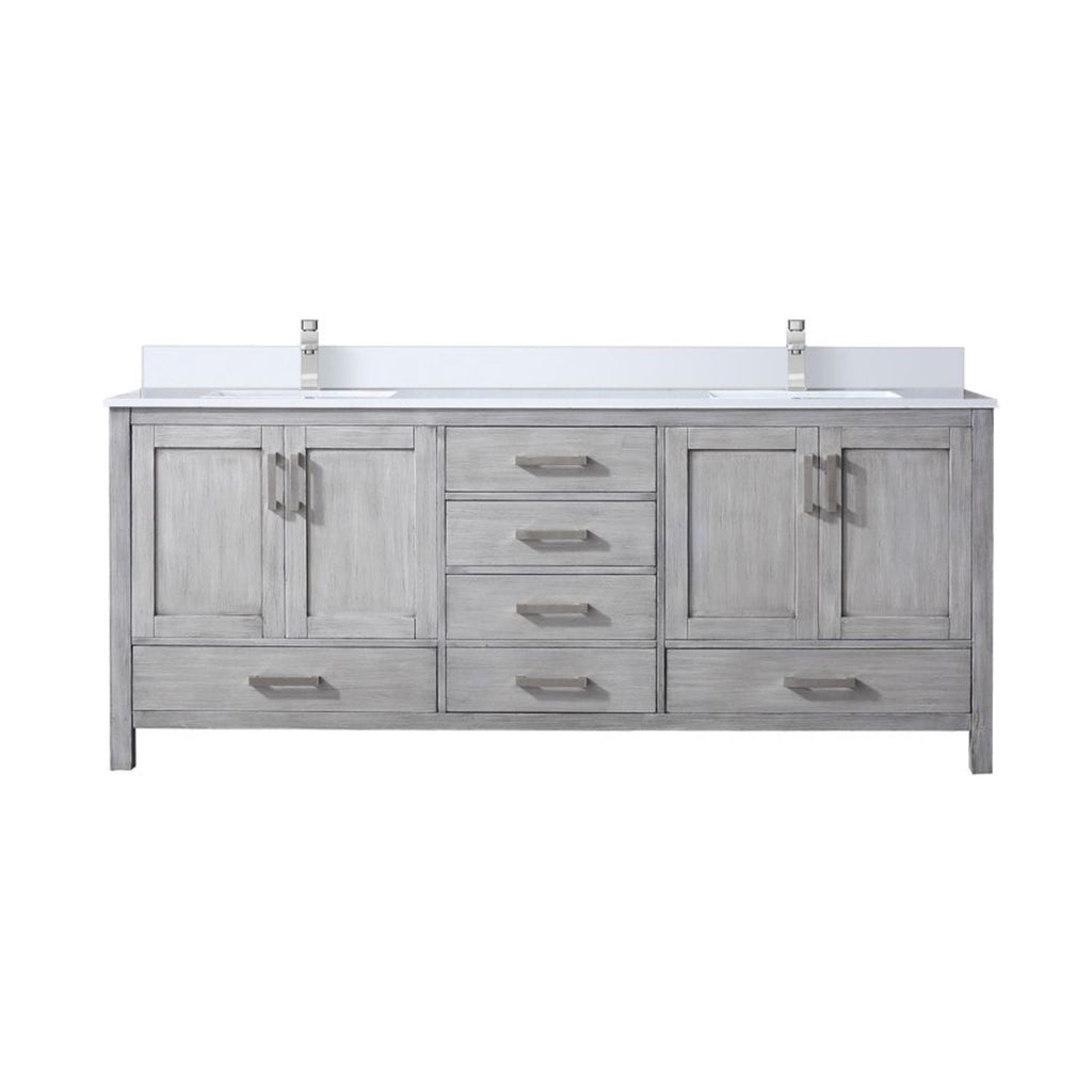 Distressed Grey Double Bath Vanity 80 in. W x 22 in. D, Cultured Marble Top, and Faucet Set