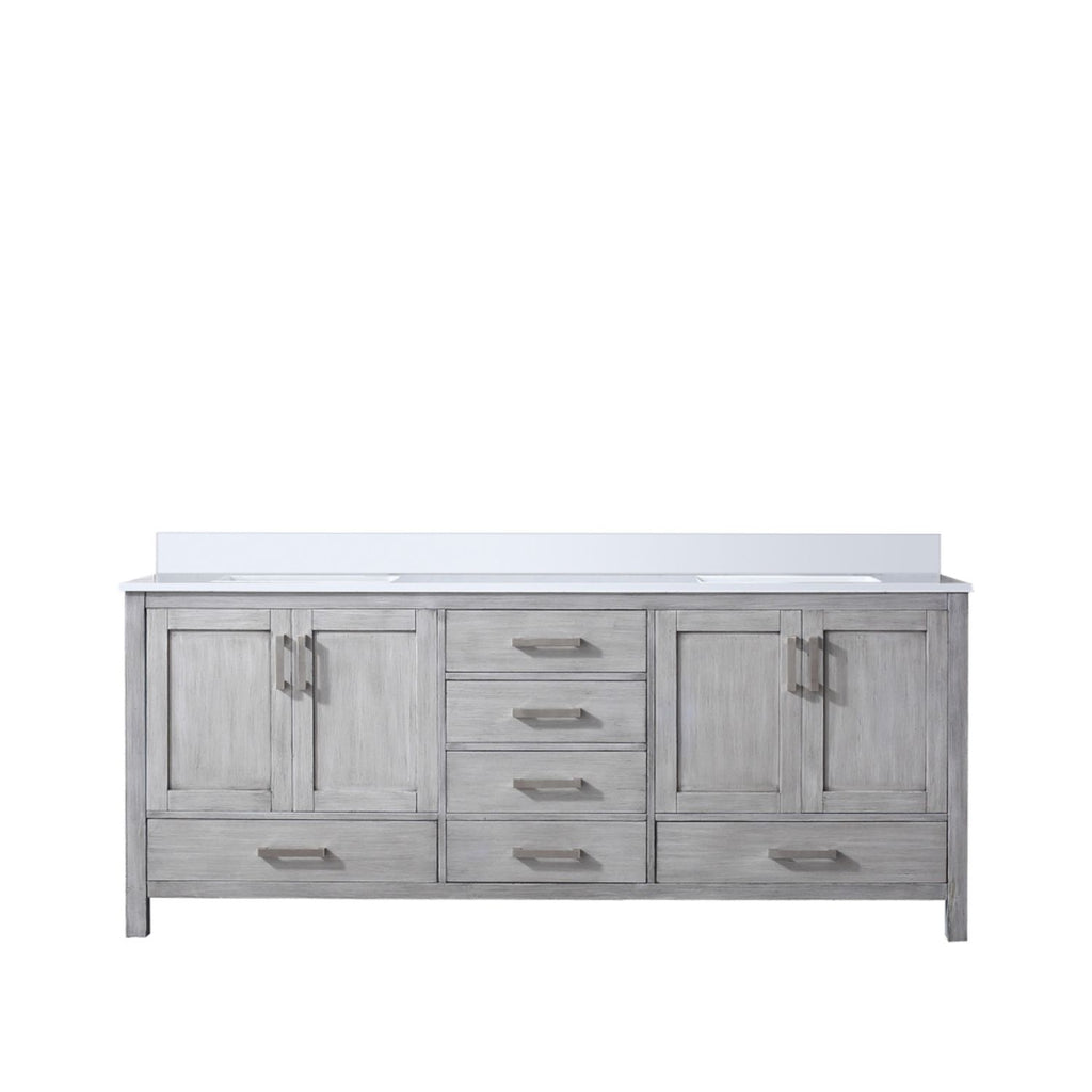 Distressed Grey Double Bath Vanity 80 in. W x 22 in. D, with White Quartz Top