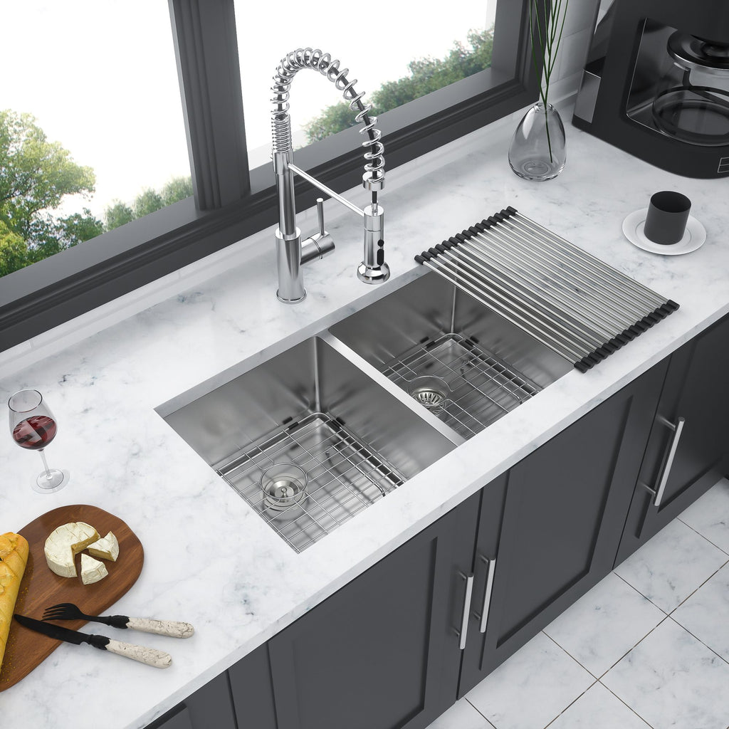 Double Bowl(50/50) Undermount Sink- 30"x19" Double Bowl Kitchen Sink 16 Gauge with Two 10" Deep Basin