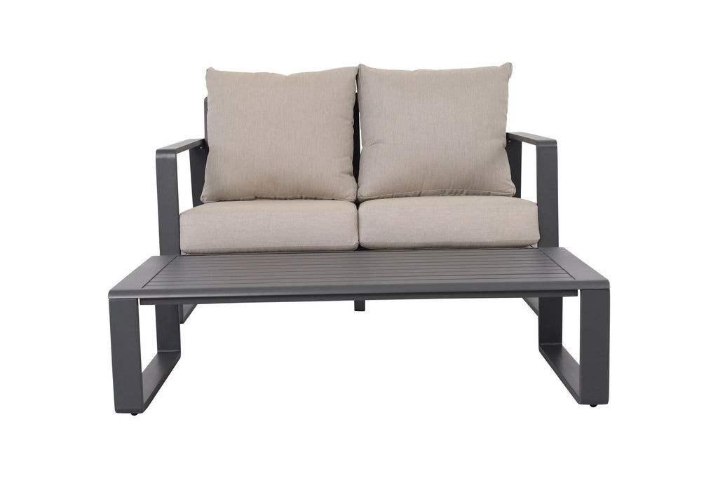 Double sofa + rectangular coffee table, light gray cushions JM 9017 (Tino Tino)