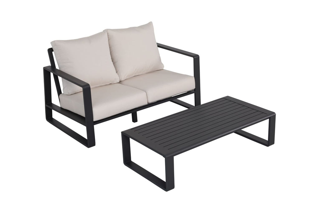 Double sofa + rectangular coffee table, milky white American cloth cushion #5453 (Tino Tino)