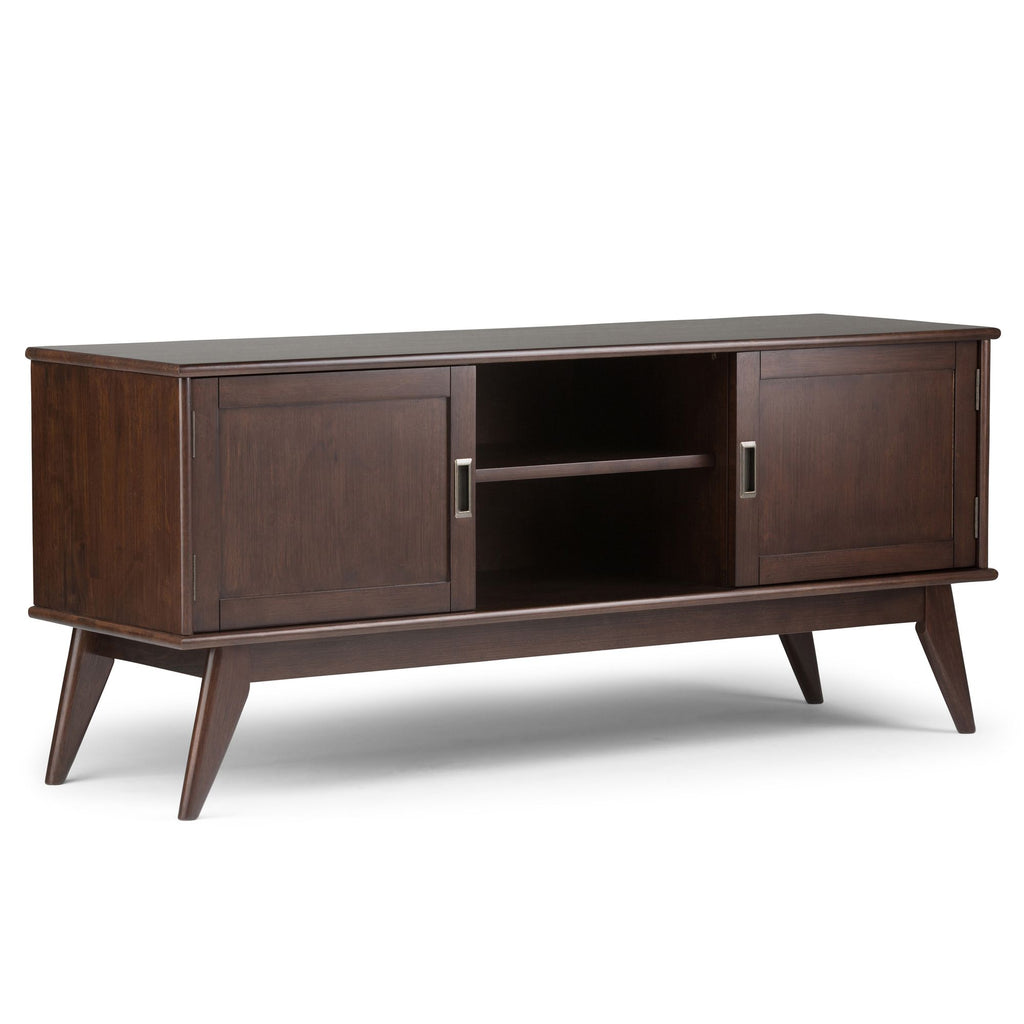Draper 60 inch Wide Solid Wood Mid Century Low TV Stand in Medium Auburn Brown For TVs up to 65 inches