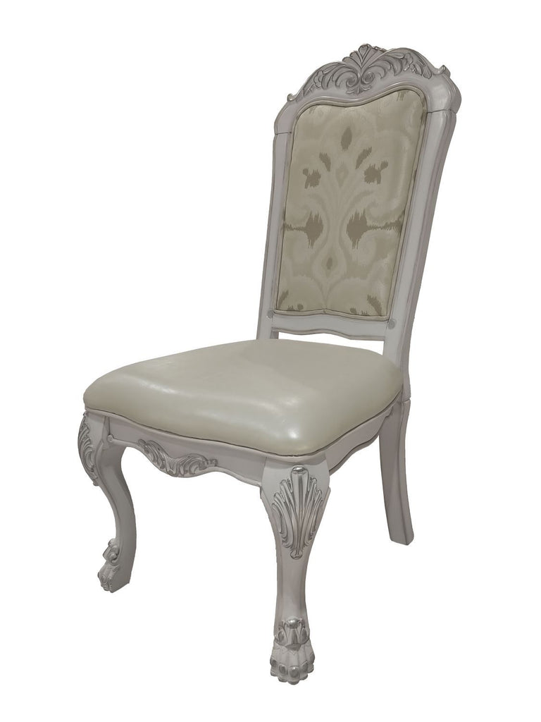 Dresden Synthetic Leather, Fabric & Bone White Finish Side Chair (Set of 2)