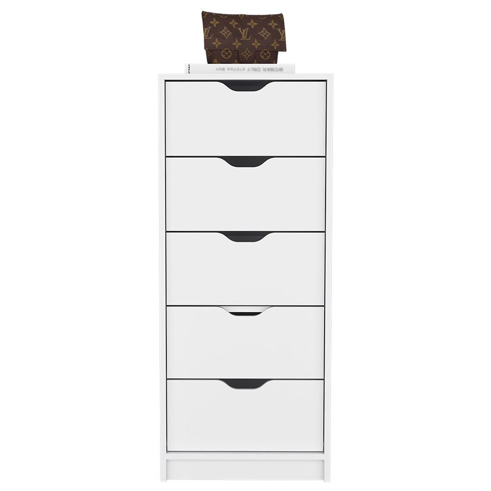 Dresser Kamran, Five Drawer Narrows, White Finish