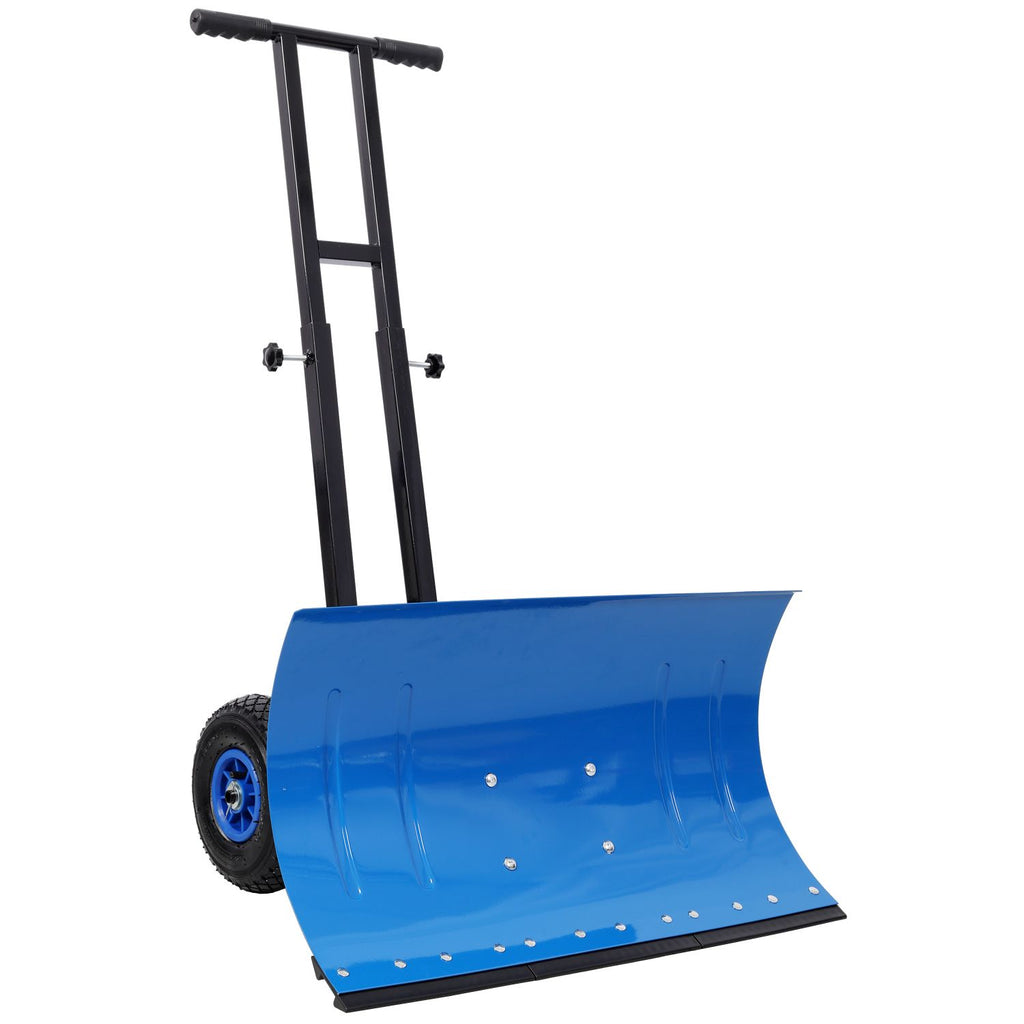 Dual Bar Snow Shovel with Wheels, Snow Pusher, Adjustable Length handle, Adjustable Angle Handle & Blade Snow Removal Tool, 29" Blade, 10" Wheels,Blue