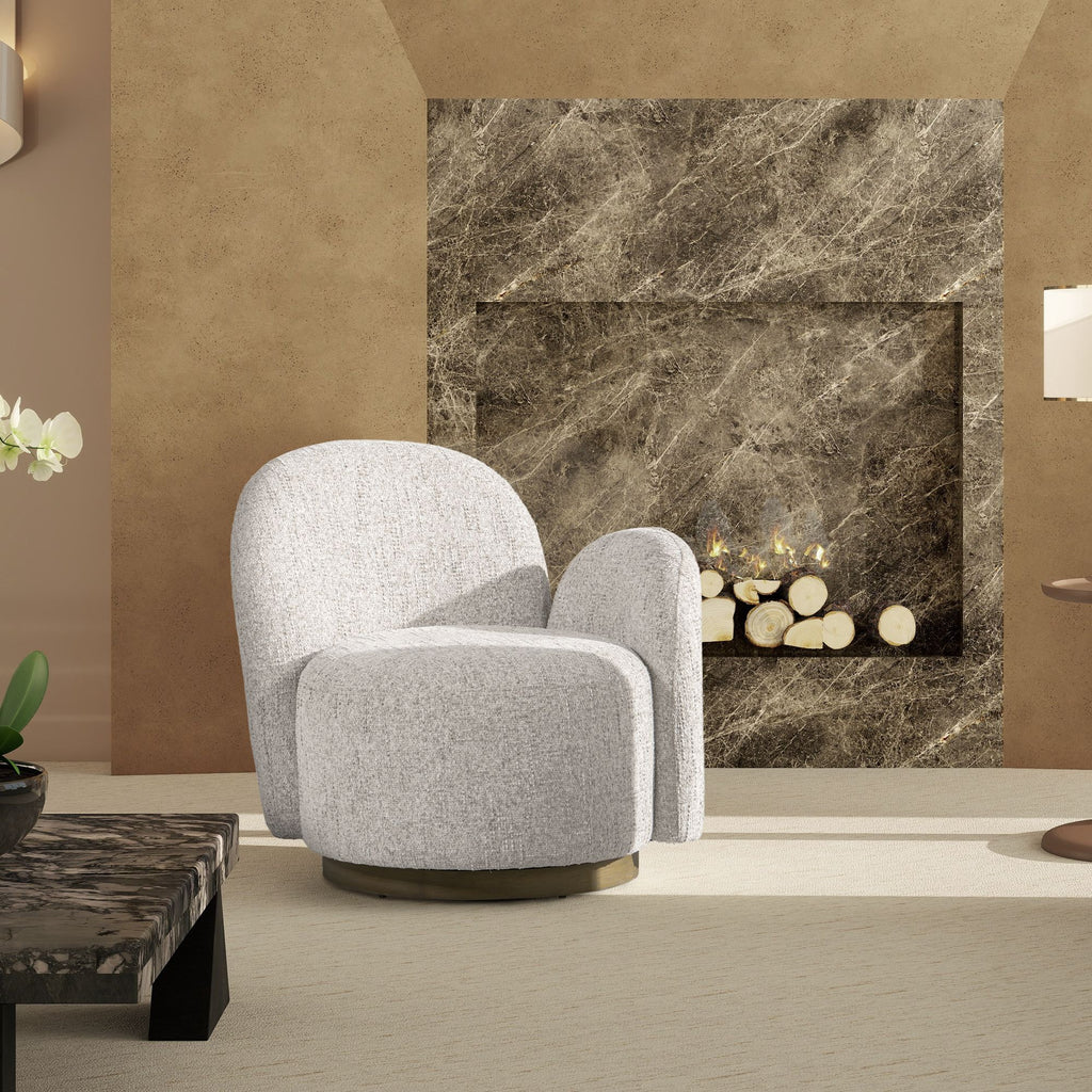 Duo 31.5" RAF One-Arm Swivel Accent Chair, Multi-Greige Beige Chenille