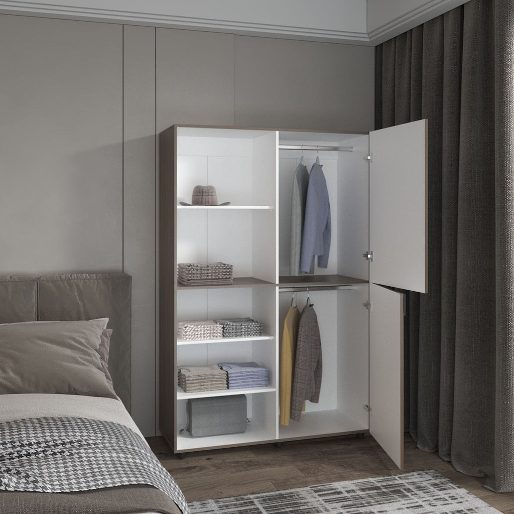 Eco High One Door Freestanding Armoire With Hanging Rod And Interior Shelves, Compact Bedroom Wardrobe, White, Mahogany