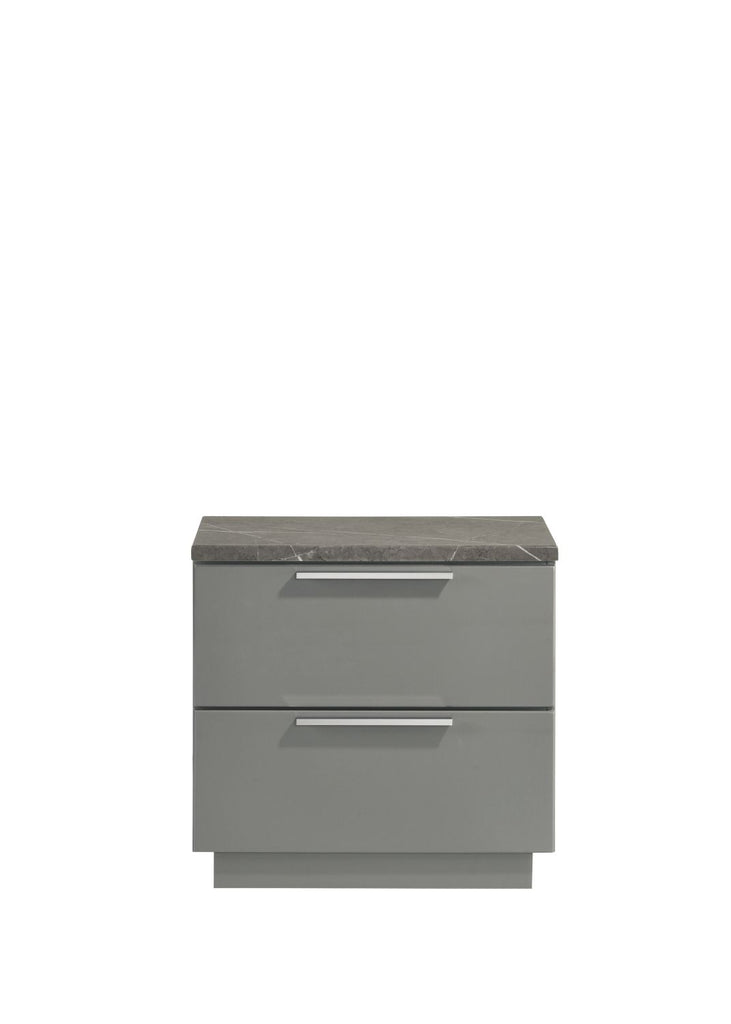 Elara Nightstand – Two-Tone High-Gloss Marble & Lacquer Finish with Red Velvet-Lined Drawers and Metal-Finished Legs- Gray same as B009P309299 (CA inventory)