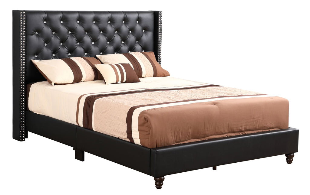 Elegant Black Upholstered Queen Bed