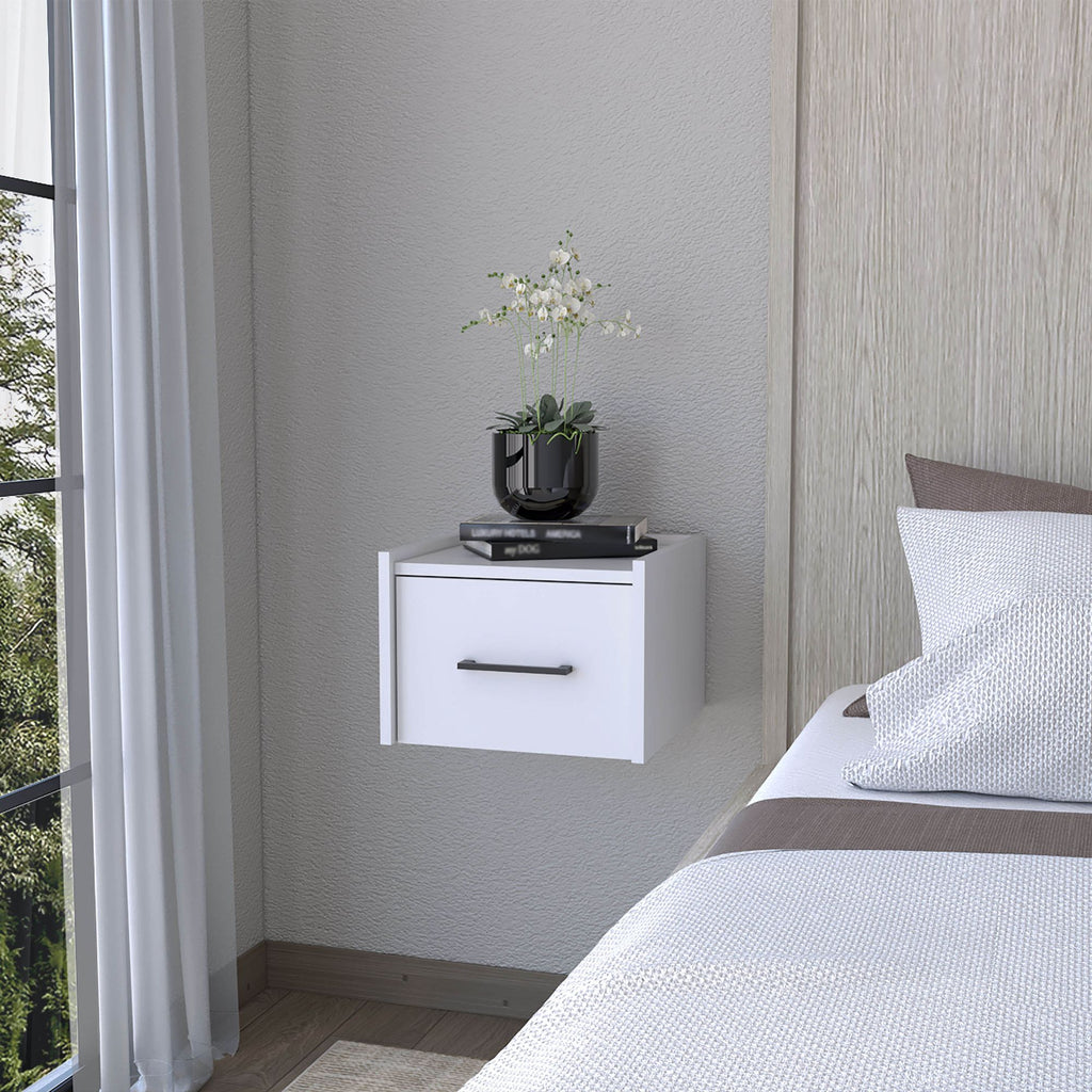 Elfrida Wall-Mounted Nightstand, Sleek Single-Drawer Design with Spacious Top Shelf