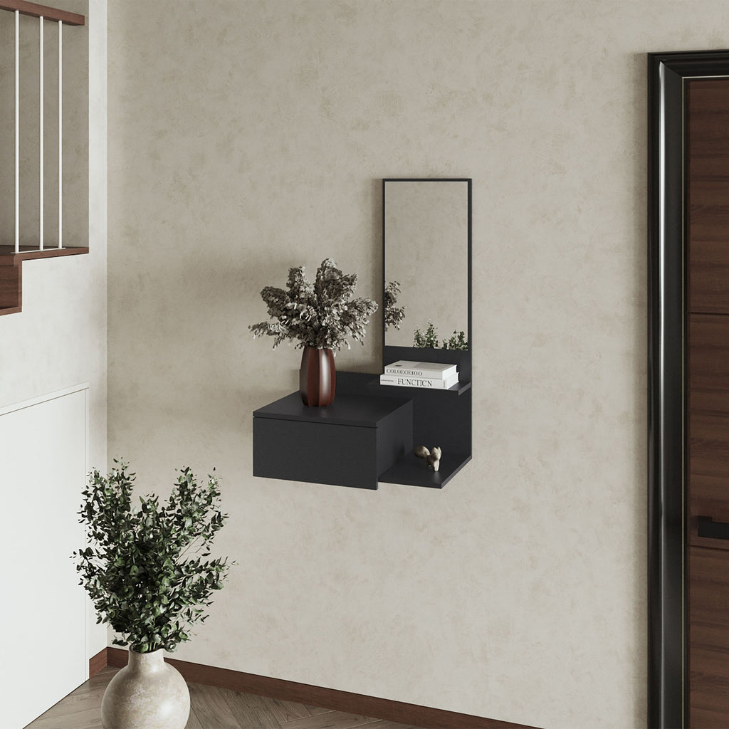 Elgin Floating Vanity with Included Mirror, Black