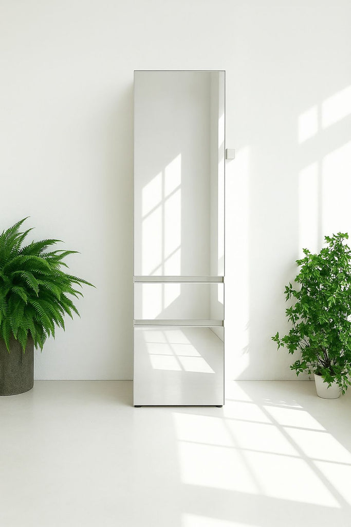 Elise Slim Modular Wood Closet Cabinet with Mirror in White