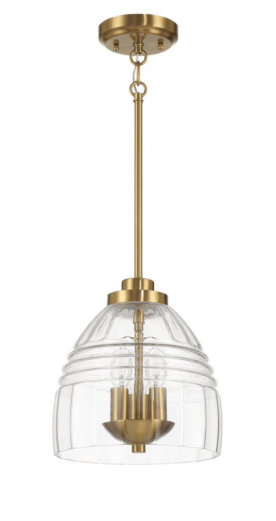 Ember Three Candle Lights Chain Pendant With Clear Glass - Satin Brass