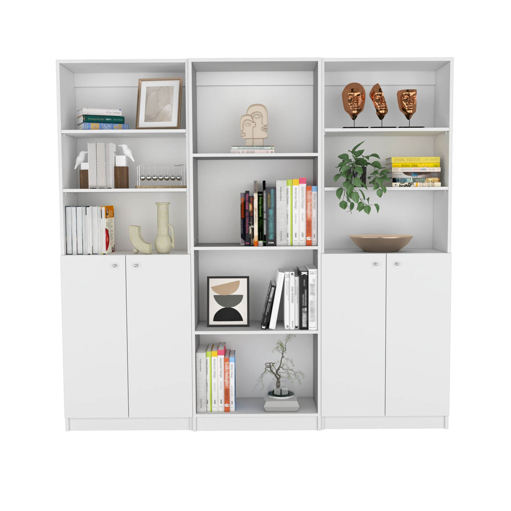 Emery 3 Piece Living Room Set with 3 Bookcases, White