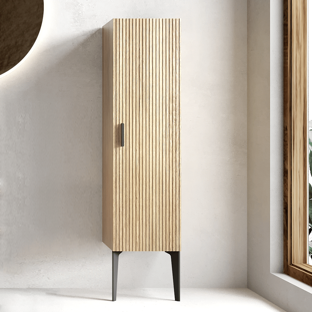 Emilia-14S Striped Matt Black Bathroom Side Cabinet, Freestanding Storage Cabinet for Modern Bathroom, KD