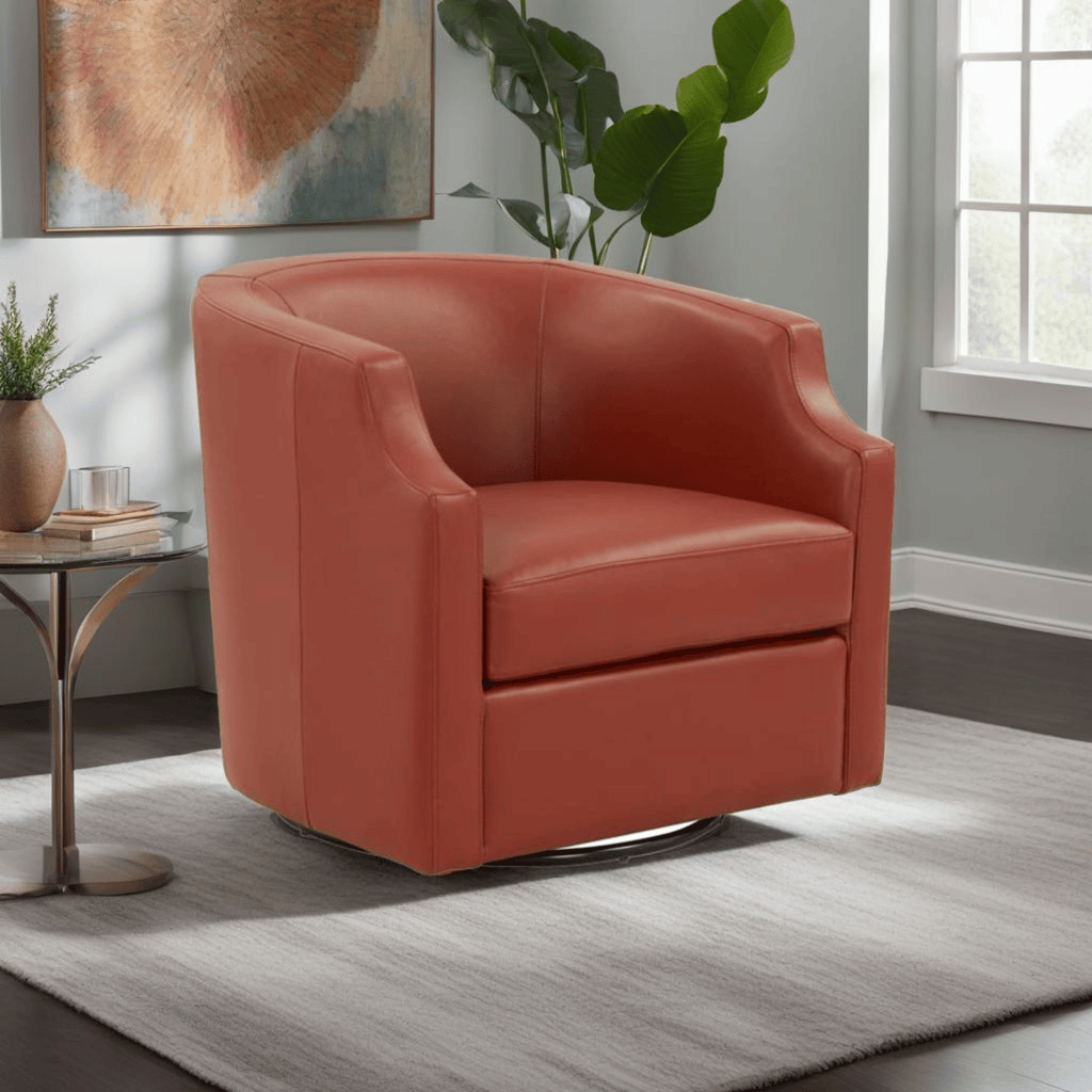 Emmett Caramel Top Grain Leather Swivel Glider Barrel Chair