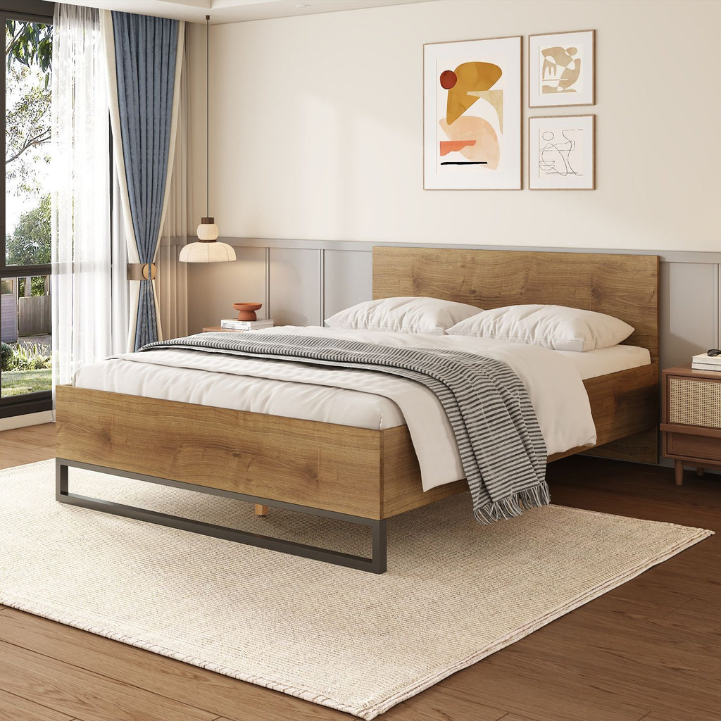 ENGINEERED WOOD BED FRAME QUEEN SIZE,NATURAL & BLACK COLOR