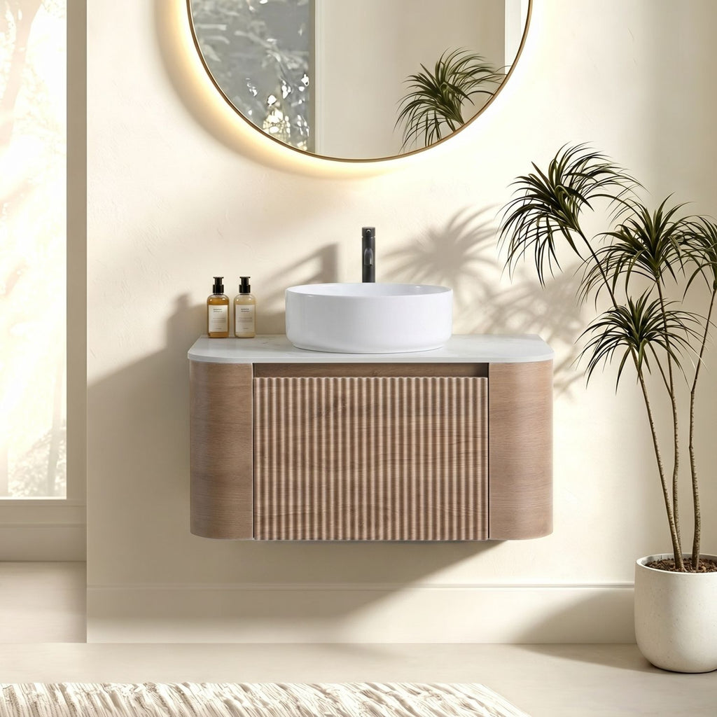 Erba 30 inch Bathroom Vanity with Sink, Honey Oak Wall Cabinet with Free Towel Rack, Single White Ceramic Basin Design, without Drain and Faucet, Pre-assembled
