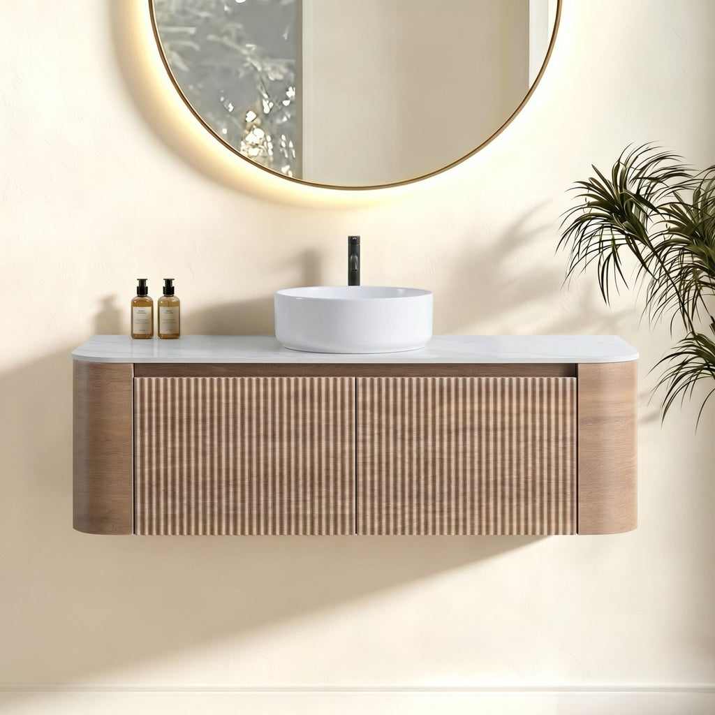 Erba 48 inch Bathroom Vanity with Sink, Honey Oak Wall Cabinet with Free Towel Rack, Single White Ceramic Basin Design, without Drain and Faucet, Pre-assembled