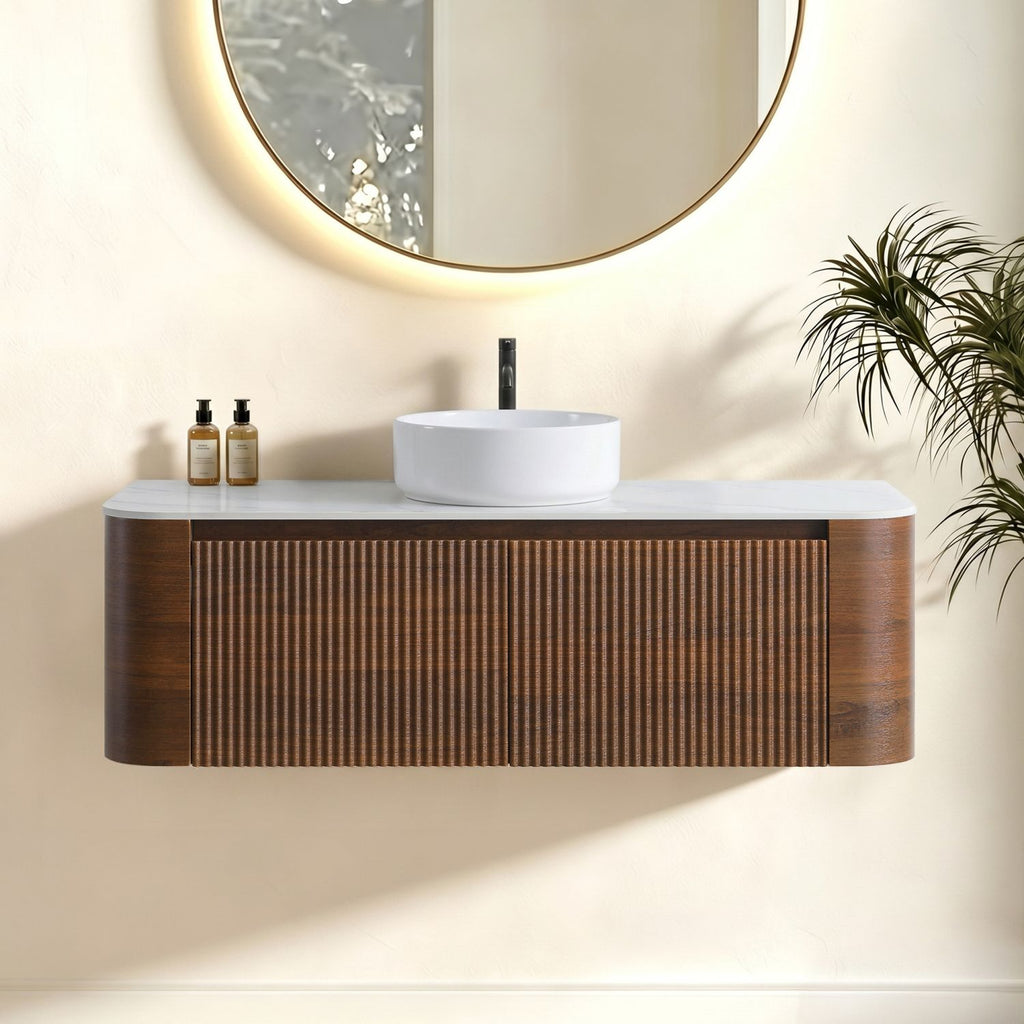 Erba 48 inch Bathroom Vanity with Sink, Walnut Wall Cabinet with Free Towel Rack, Single White Ceramic Basin Design, without Drain and Faucet, Pre-assembled