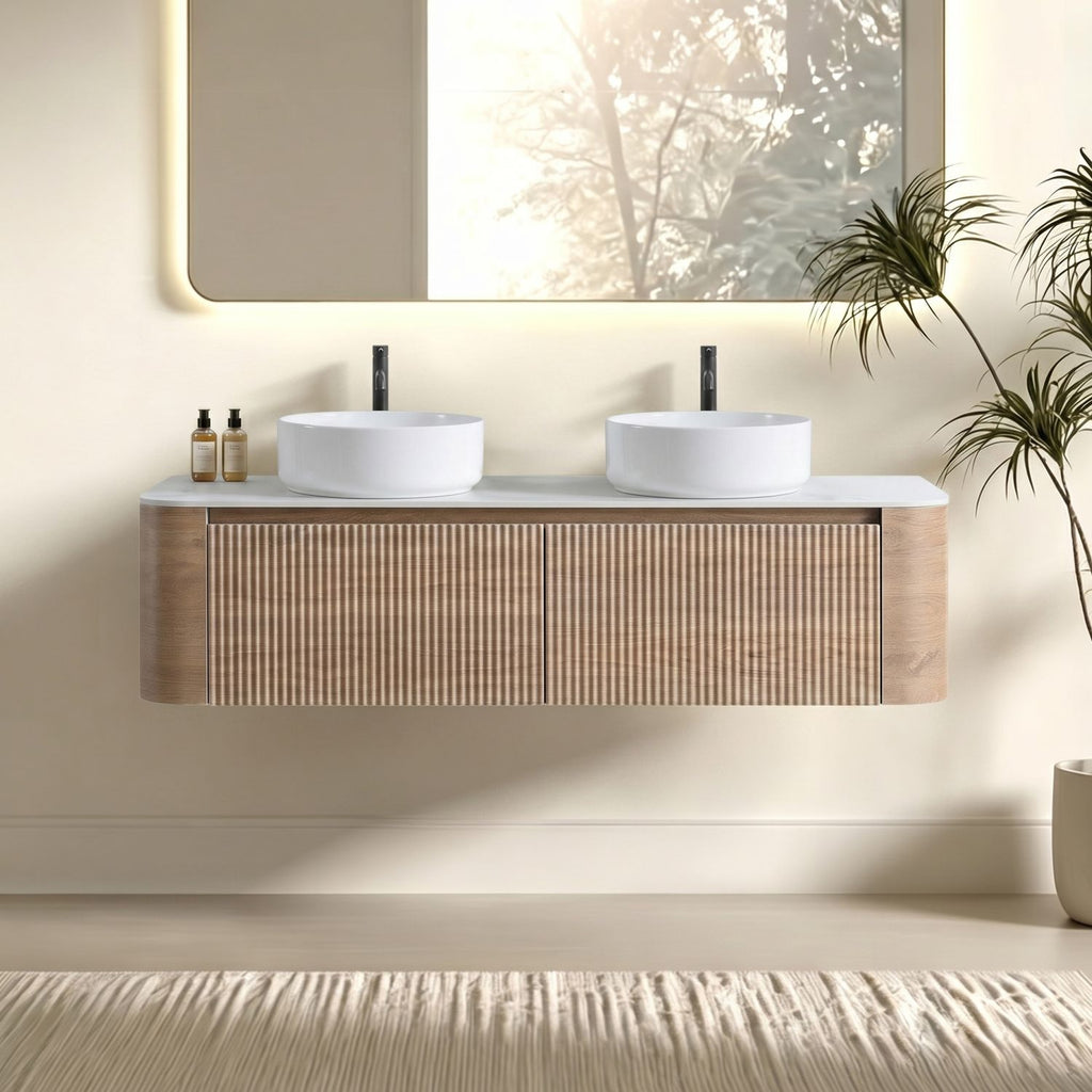 Erba 60 inch Bathroom Vanity with Sink, Honey Oak Wall Cabinet with Free Towel Rack, Double White Ceramic Basins Design, without Drain and Faucet, Pre-assembled