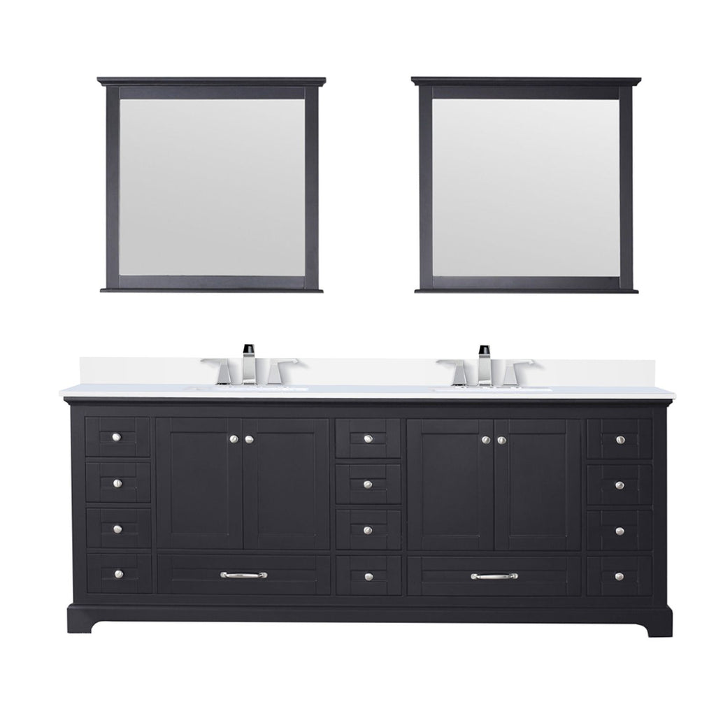 Espresso Double Bath Vanity 84 in. W x 22 in. D, Cultured Marble Top, Faucet Set, and 34 in. Mirrors