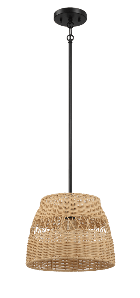 Essence Single Lights Pendant With Rattan Shade Black Metal Finish for Farmhouse Style