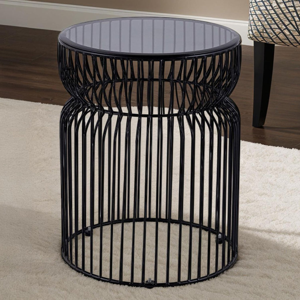 ET901 Modern Contemporary Metal Nested base and Tinted tempered glass top material 21" Height End Table, Side Table for Living room, Black