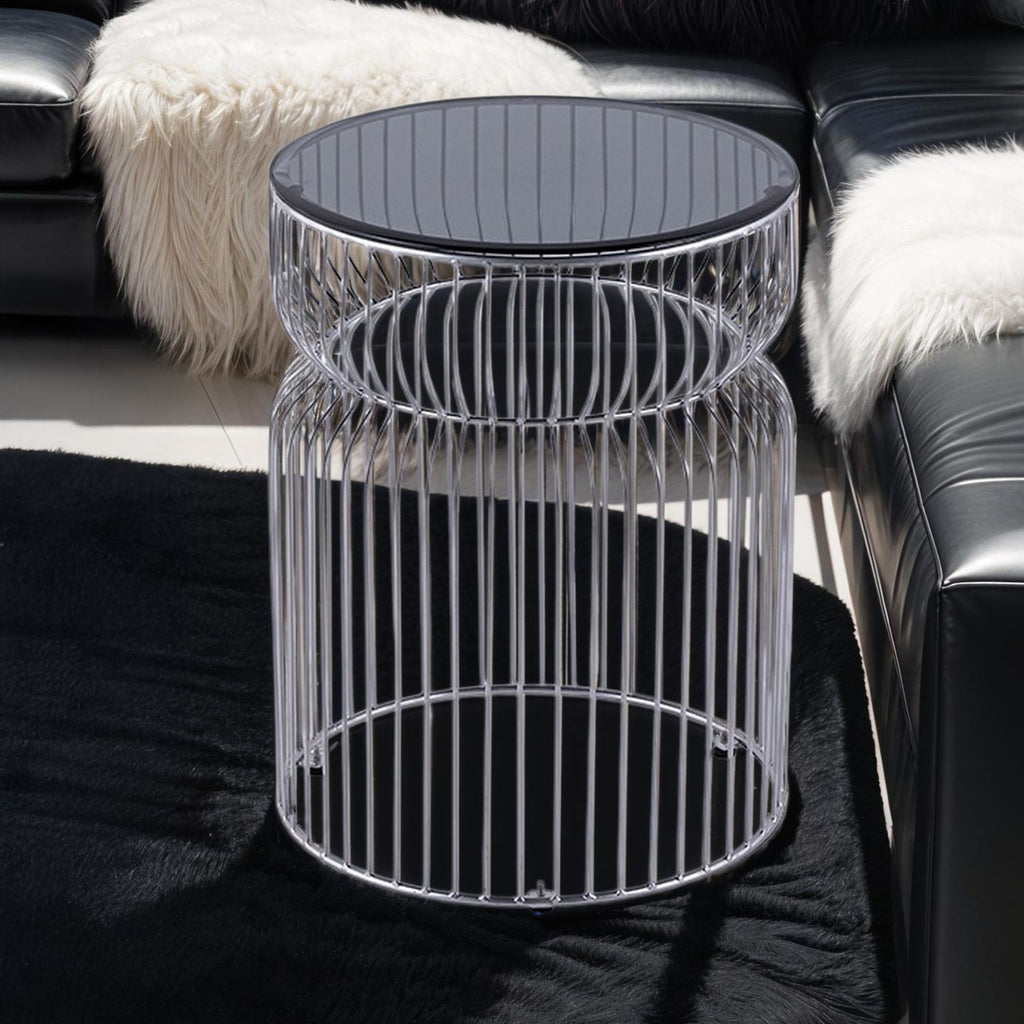 ET901 Modern Contemporary Metal Nested base and Tinted tempered glass top material 21" Height End Table, Side Table for Living room, Chrome