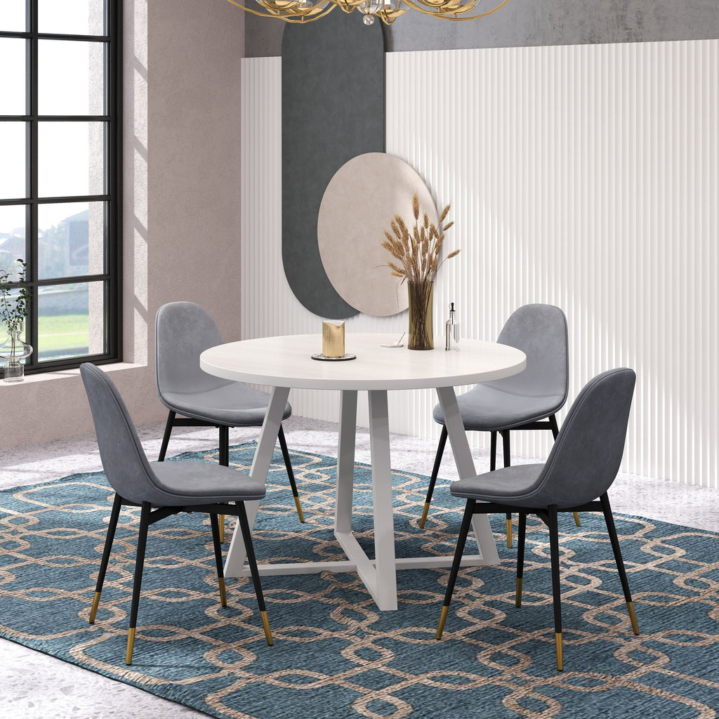 Evatt 5-Piece Round Dining Set, Trestle Round Table with 4 Stylish Chairs, Gray