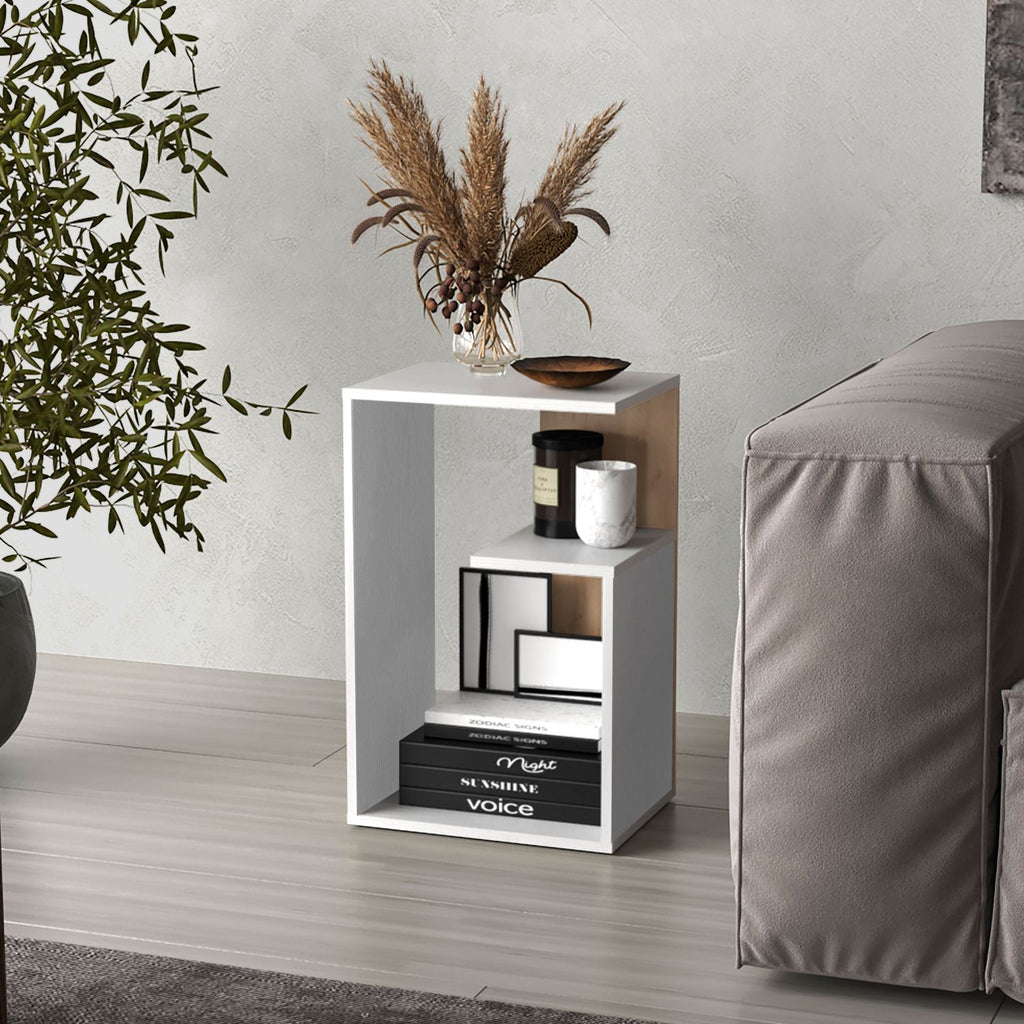 Everet 25" High 3-Tier Side Table Black White - Natural Oak