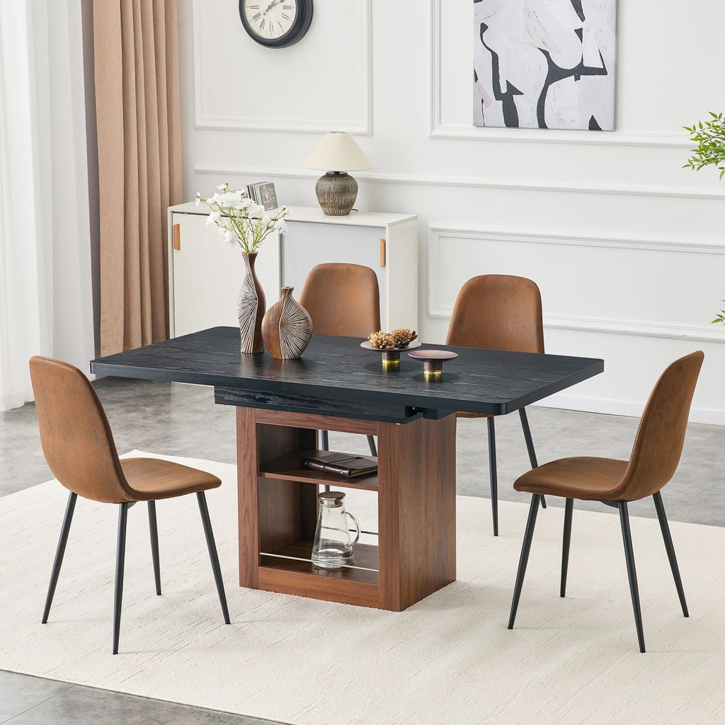 Expandable Dining table and chair set, 59-71 inch pull-out table, 4-piece set of technological fabric chairs, modern light luxury restaurant furniture. Suitable for restaurants, kitchens, etc.
